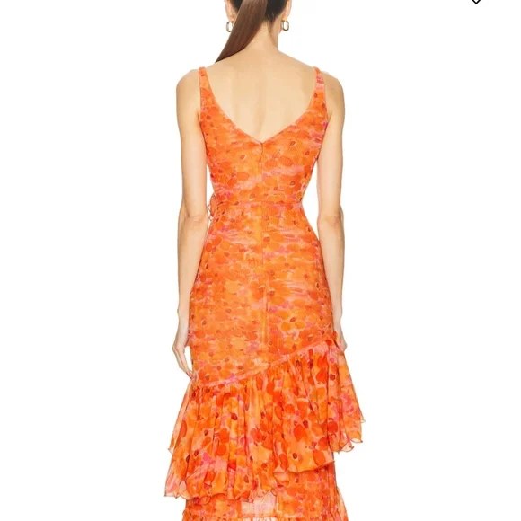 NWT Patbo Ruffled Floral High Low Maxi Dress Myosotis Flutter Gown Sz 12 Or L XL - Picture 11 of 16